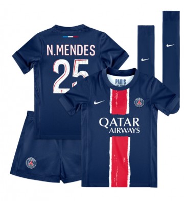 Paris Saint-Germain Nuno Mendes #25 Hemmakläder Barn 2024-25 Kortärmad (+ Korta byxor)